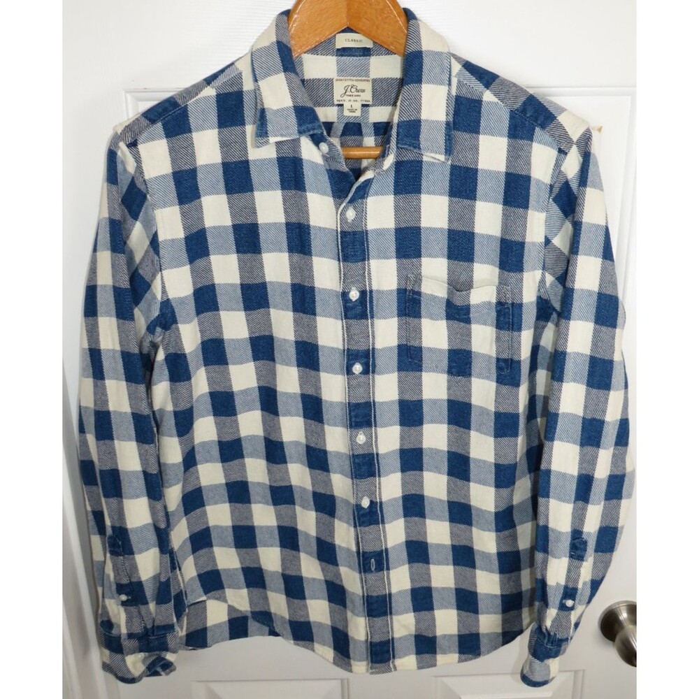 J. Crew Men's Shepard Check Blanket Flannel Classic Fit Shirt Size LG Blue/White